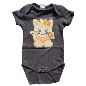 Creations of Grace Baby Girl Custom Black Bodysuit with Cat Patch, 6-12 Months